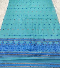Elegant Blue Cotton Blend Printed Mekhela Chador Saree with Blouse piece For Women-thumb1