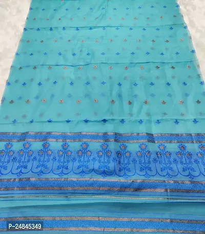 Elegant Blue Cotton Blend Printed Mekhela Chador Saree with Blouse piece For Women-thumb2