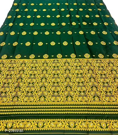 Elegant Green Silk Blend Woven Design Mekhela Chador Saree with Blouse piece For Women-thumb3