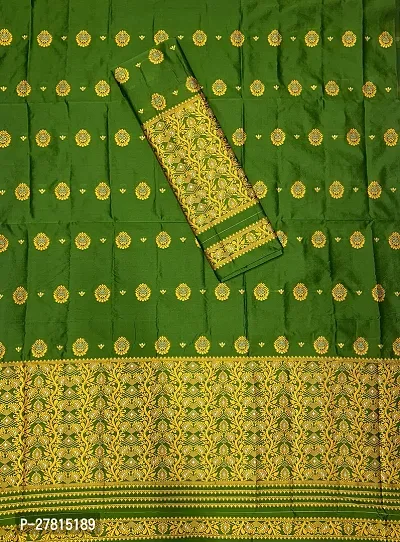 Elegant Pgreen Silk Blend Woven Design Mekhela Chador Saree with Blouse piece For Women-thumb4