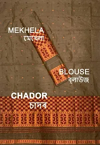 Elegant Chiku Silk Blend Woven Design Mekhela Chador Saree with Blouse piece For Women-thumb1