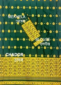 Elegant Green Silk Blend Woven Design Mekhela Chador Saree with Blouse piece For Women-thumb1