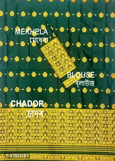 Elegant Green Silk Blend Woven Design Mekhela Chador Saree with Blouse piece For Women-thumb2