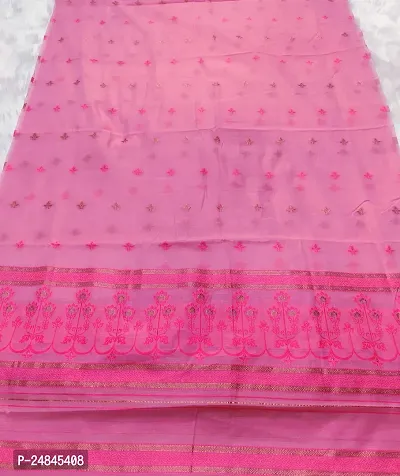 Elegant Pink Cotton Blend Woven Design Mekhela Chador Saree with Blouse piece For Women-thumb2