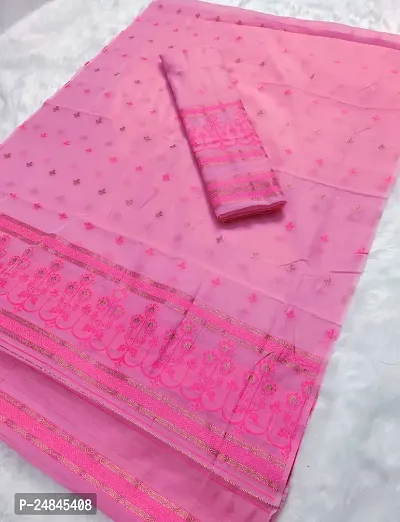 Elegant Pink Cotton Blend Woven Design Mekhela Chador Saree with Blouse piece For Women-thumb0