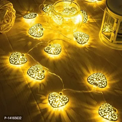 ZONSHRICK Metal Heart LED Light 16 Lamps, String Lights Outdoor or Indoor, Decoration for Christmas,Diwali, Birthday, Festival, Wedding,Party for Home,Restaurants,(Warm White)(Golden Heart)-thumb0