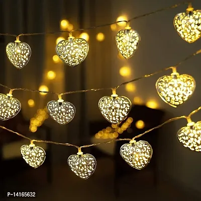 ZONSHRICK Metal Heart LED Light 16 Lamps, String Lights Outdoor or Indoor, Decoration for Christmas,Diwali, Birthday, Festival, Wedding,Party for Home,Restaurants,(Warm White)(Golden Heart)-thumb2