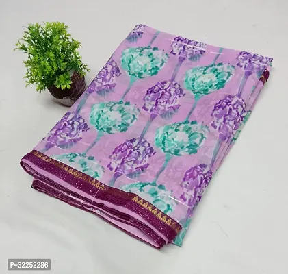 Stylish Lavender Georgette Saree With Blouse Piece For Women-thumb0