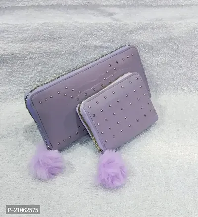 Combo of 2 Wallet  , Long Wallet with small dot Wallet, |Wallet with Multiple Card holder , Dot design may very, Purple-Purple