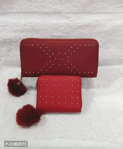 Combo of 2 Wallet  , Long Wallet with small dot Wallet, |Wallet with Multiple Card holder , Dot design may very,Mehroon-Red