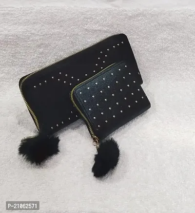 Combo of 2 Wallet  , Long Wallet with small dot Wallet, |Wallet with Multiple Card holder , Dot design may very,Black_Black