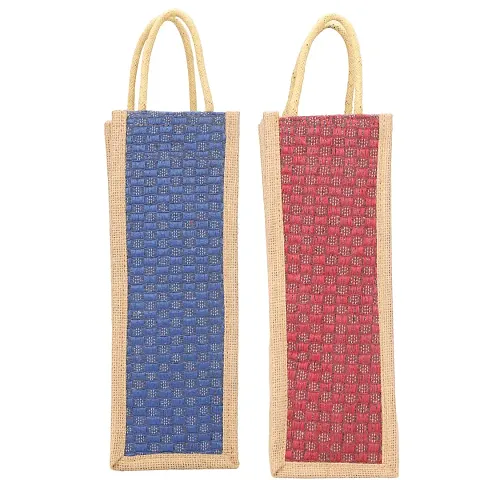 Jute Water Bottle Covers Eco-Friendly  Carry Bags with Reinforced Handles.Multicolour,Set of 2