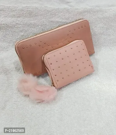 Combo of 2 Wallet  , Long Wallet with small dot Wallet, |Wallet with Multiple Card holder , Dot design may very,Peach-Peach