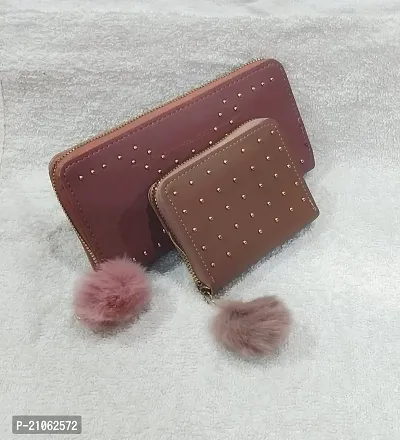 Combo of 2 Wallet  , Long Wallet with small dot Wallet, |Wallet with Multiple Card holder , Dot design may very, Dark Peach-Matalic