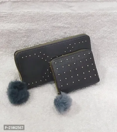 Combo of 2 Wallet  , Long Wallet with small dot Wallet, |Wallet with Multiple Card holder , Dot design may very,Gray-Gray
