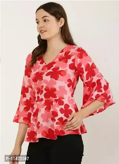 Elegant Peach Poly Crepe Printed Top For Women