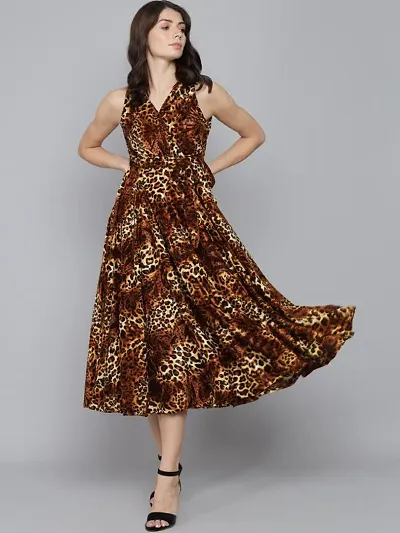 Women Tiger Print velvet Long dress