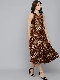 Women Tiger Print velvet Long dress-thumb3