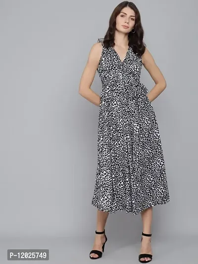 Stylish Animal Print A-line Velvet Dress-thumb0