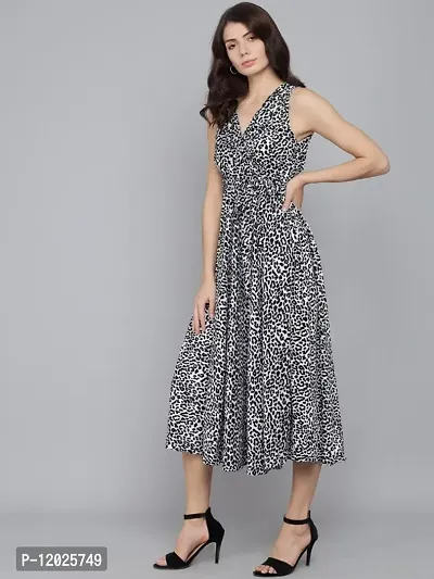 Stylish Animal Print A-line Velvet Dress-thumb5