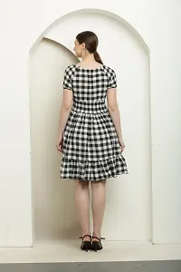 Dazzler Women Black and White Checked Konsai Waist  Cotton Midi Dress-thumb3