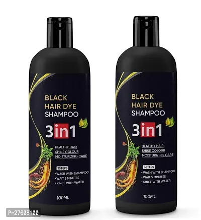 Black Hair Dye Shampoo 3 In 1 Shampoo 100ml , For Shine Hair  Moisturizing Care Healthy Hair 3 Steps-100ml(Pack of 2pcs)-thumb0