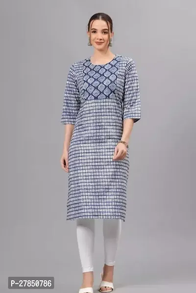 Stylish Blue Cotton Printed Stitched Kurta For Women-thumb0