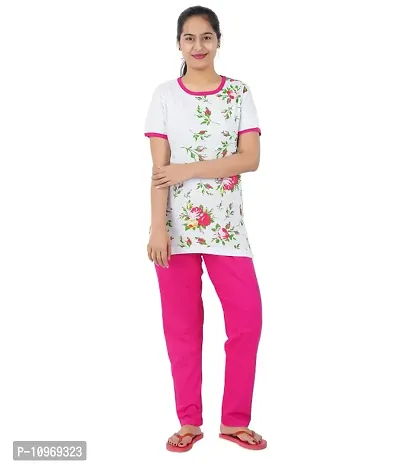 GOKUL FASHION Ladies half sleeve printed round neck pyjama set ROSE
