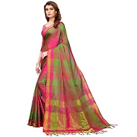 Multicoloured Cotton Silk Striped Saree with Blouse piece-thumb3