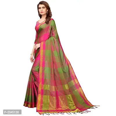 Multicoloured Cotton Silk Striped Saree with Blouse piece-thumb4