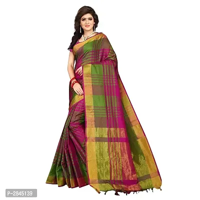 Multicoloured Cotton Silk Solid Saree with Blouse piece