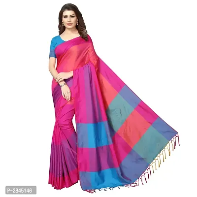 Pink Cotton Silk Solid Saree with Blouse piece-thumb0