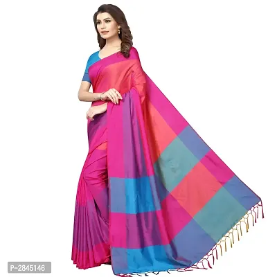 Pink Cotton Silk Solid Saree with Blouse piece-thumb2