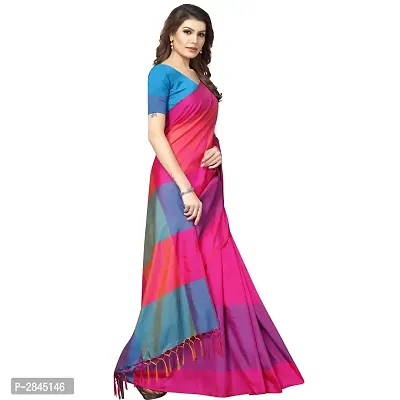 Pink Cotton Silk Solid Saree with Blouse piece-thumb4