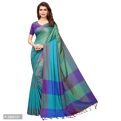 Blue Cotton Silk Solid Saree with Blouse piece