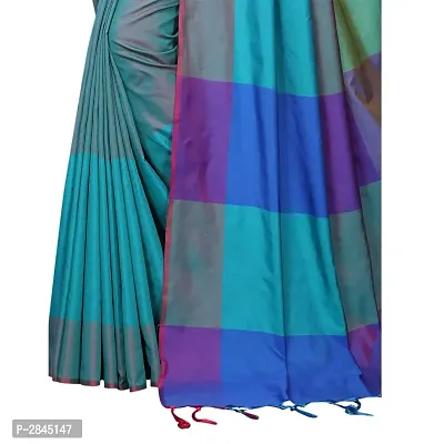 Blue Cotton Silk Solid Saree with Blouse piece-thumb2