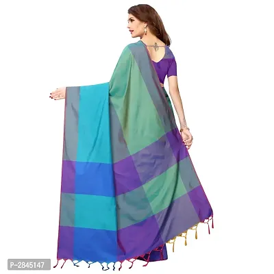 Blue Cotton Silk Solid Saree with Blouse piece-thumb4