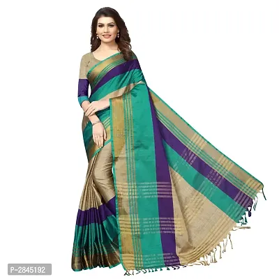 Multicoloured Cotton Silk Striped Saree with Blouse piece-thumb0