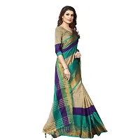 Multicoloured Cotton Silk Striped Saree with Blouse piece-thumb2