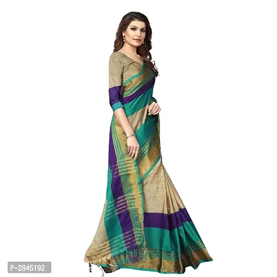 Multicoloured Cotton Silk Striped Saree with Blouse piece-thumb3