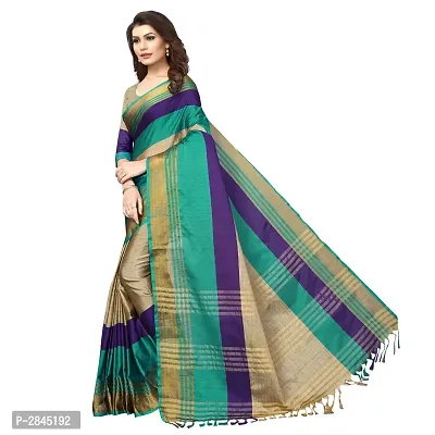 Multicoloured Cotton Silk Striped Saree with Blouse piece-thumb4