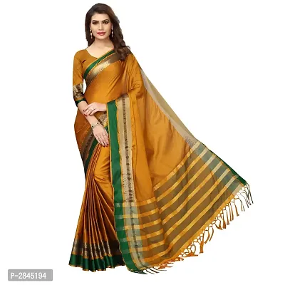 Yellow Cotton Silk Solid Saree with Blouse piece-thumb0