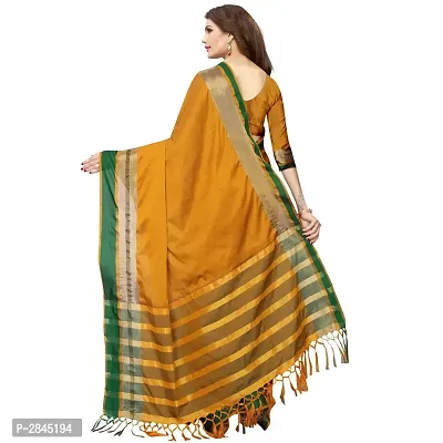 Yellow Cotton Silk Solid Saree with Blouse piece-thumb2