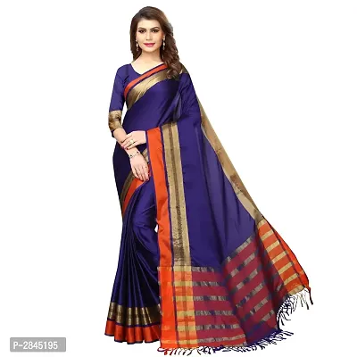 Blue Cotton Silk Solid Saree with Blouse piece