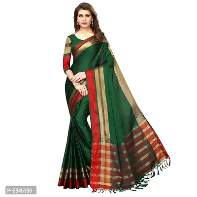 Green Cotton Silk Solid Saree with Blouse piece-thumb0