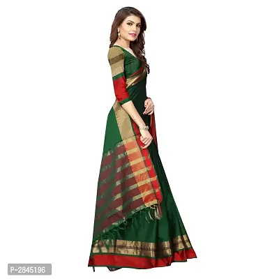 Green Cotton Silk Solid Saree with Blouse piece-thumb4