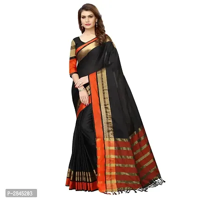 Black Cotton Silk Solid Saree with Blouse piece