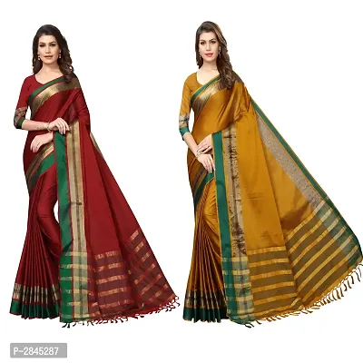 Multicoloured Cotton Silk Solid Saree with Blouse piece