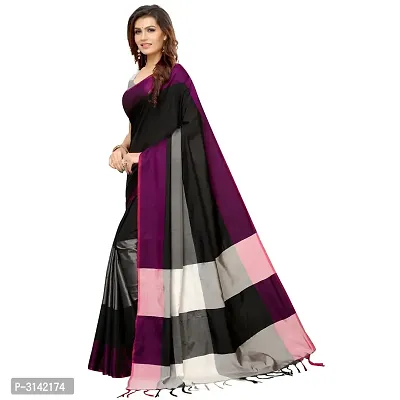 Black Cotton Silk Saree with Blouse piece-thumb3