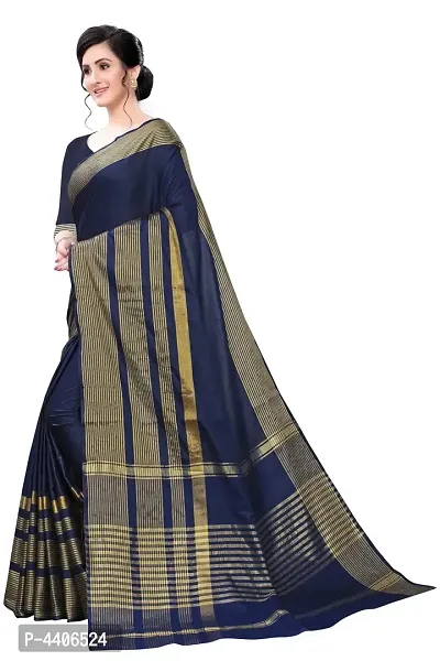 Dark Blue Self Pattern Cotton Silk Saree with Blouse piece-thumb3